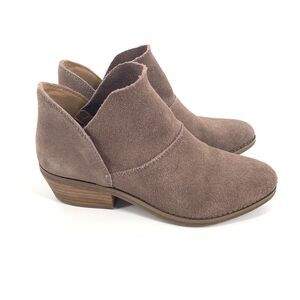 Lucky Brand Fahmida Leather Ankle Boots Size 7.5 Womens Brown Beige Low Booties